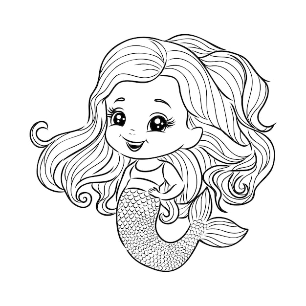 Kleine zeemeermin prinses vector schets voor kleurboek