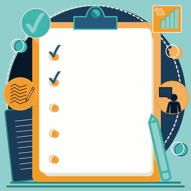 Klembordtekening met checklist gemarkeerd als voltooide items op lijstbord met voltooid gedetailleerd