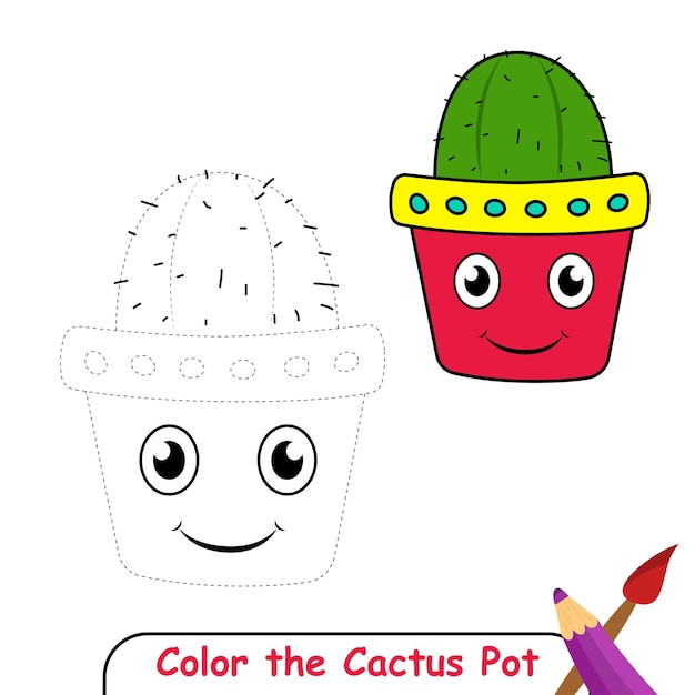 Kleur de Cactus Pot Kleurboek voor kinderen Cactus Pot Vector Graphics