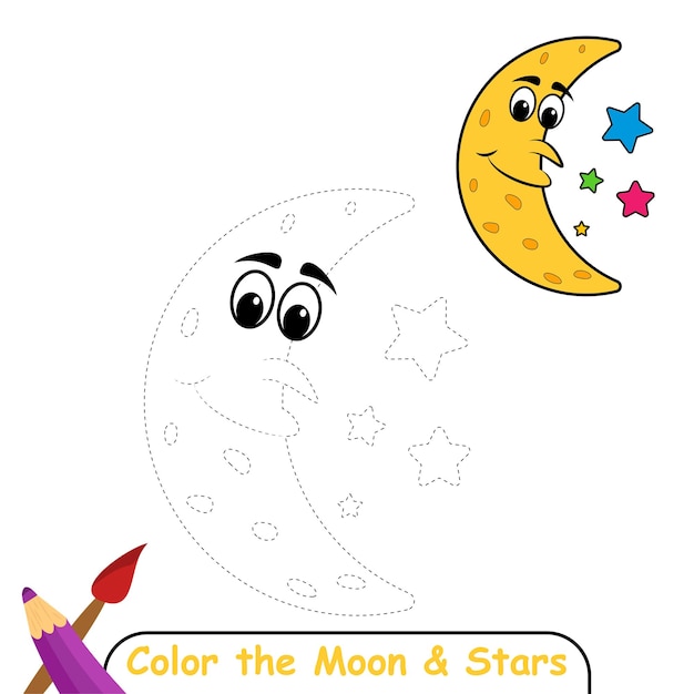 Kleur de Moon Stars Kleurboek voor kinderen Moon star Vector Graphics