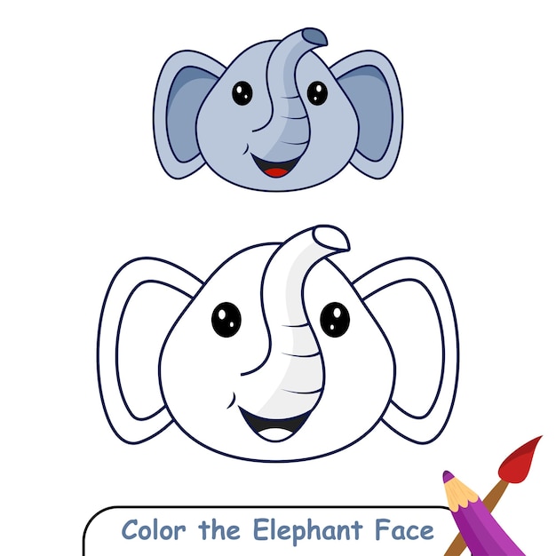 Kleur de olifant Kleurboek voor kinderen olifant Vector Grafiek schattig tekenfilm olifant gezicht