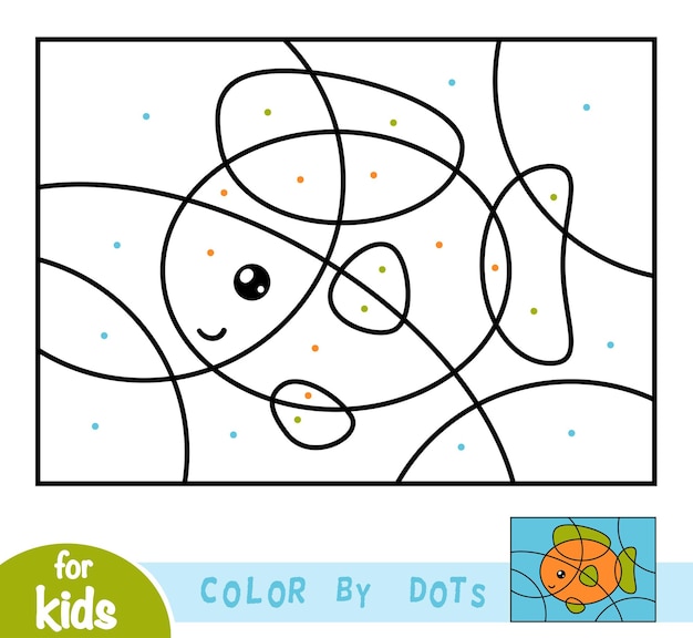 Kleur door stippen, educatief spel voor kinderen, vis