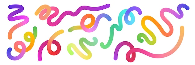 Kleur gradiënt golf Regenboog gradiënt golvende strepen Kleurige krullende penseelstreken abstracte wervelvormen retro vloeibare lijnelementen Vector set geïsoleerd