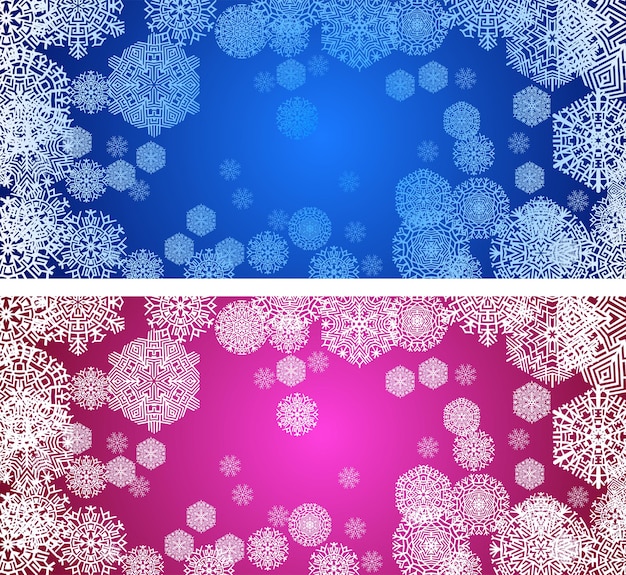 Kleur kerstbanners met sneeuwvlokken, vectorillustratie
