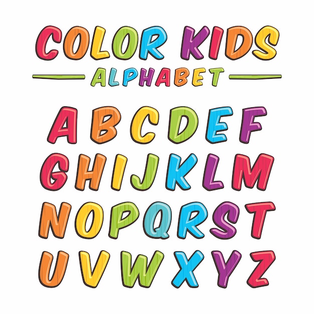 Vector kleur kinderen alfabet houten typografie