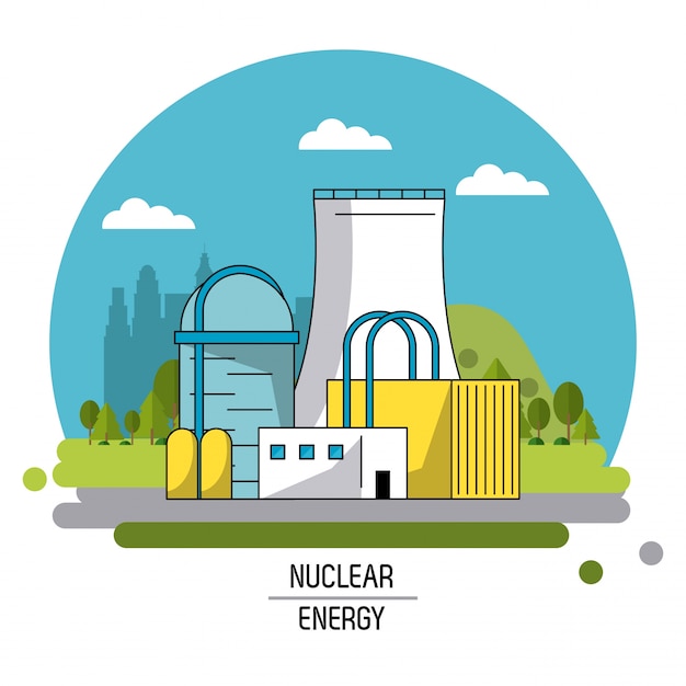 Kleur landschapsbeeld nucleaire energieproductie-installatie