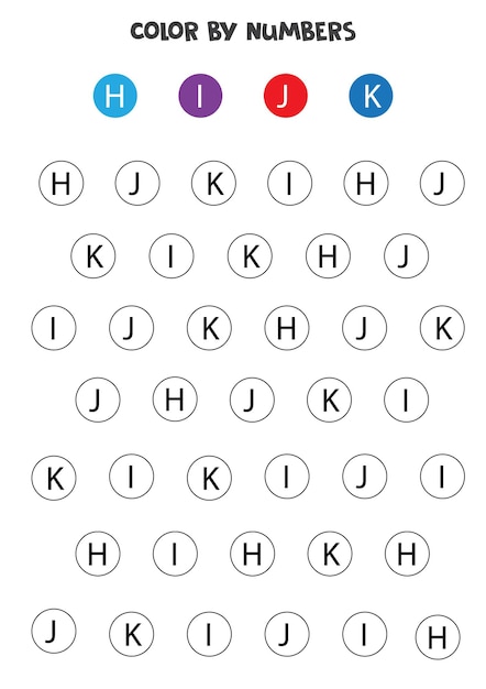 Vector kleur letters van het alfabet volgens het voorbeeld. rekenspel voor kinderen.