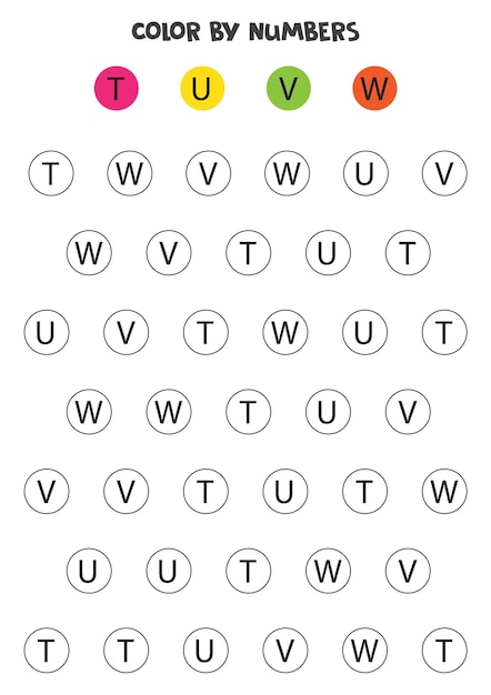 Kleur letters van het alfabet volgens het voorbeeld. rekenspel voor kinderen.