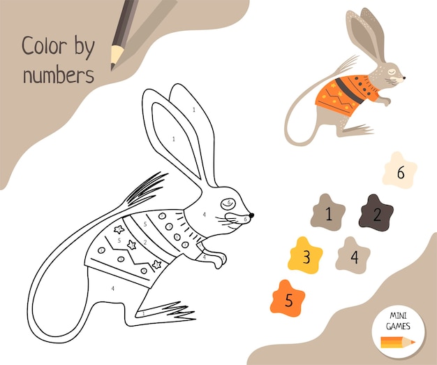 Kleur op nummer - educatief spel voor kinderen. Scandinavische Cartoon Vector.