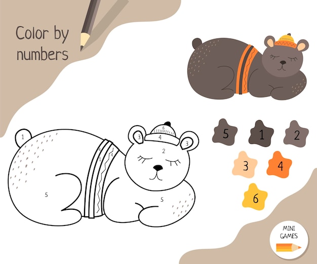 Kleur op nummer educatief spel voor kinderen Scandinavische Cartoon Vector