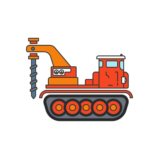 Kleur platte vector illustratie pictogram bouwmachines rups vrachtwagen boor Eenvoudige retro-stijl Olie en gas industrieel gereedschap transport Gebouw business engineering Power trekker diesel