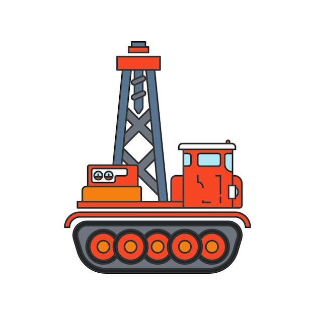 Kleur platte vector illustratie pictogram bouwmachines rups vrachtwagen boor Eenvoudige retro-stijl Olie en gas industrieel gereedschap transport Gebouw business engineering Power trekker diesel