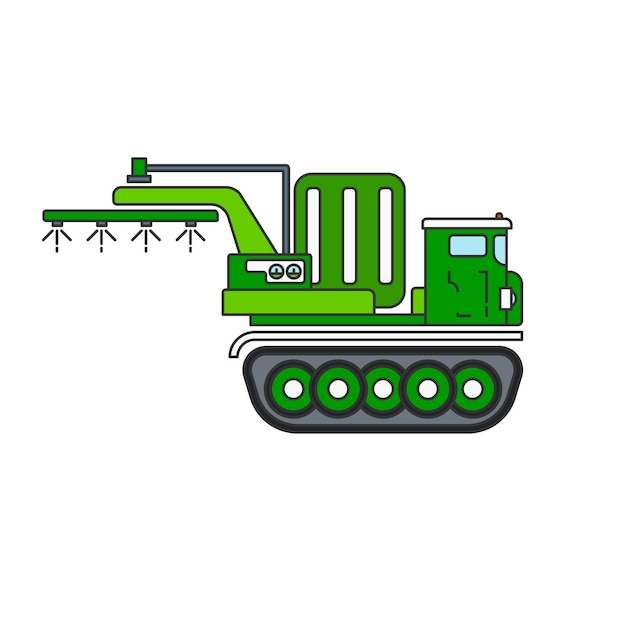 Kleur platte vector illustratie pictogram industriële landbouw machines caterpillar vrachtwagen meststoffen sproeier eenvoudige retro-stijl agronomie industrieel gereedschap vervoer macht oogsten trekker diesel