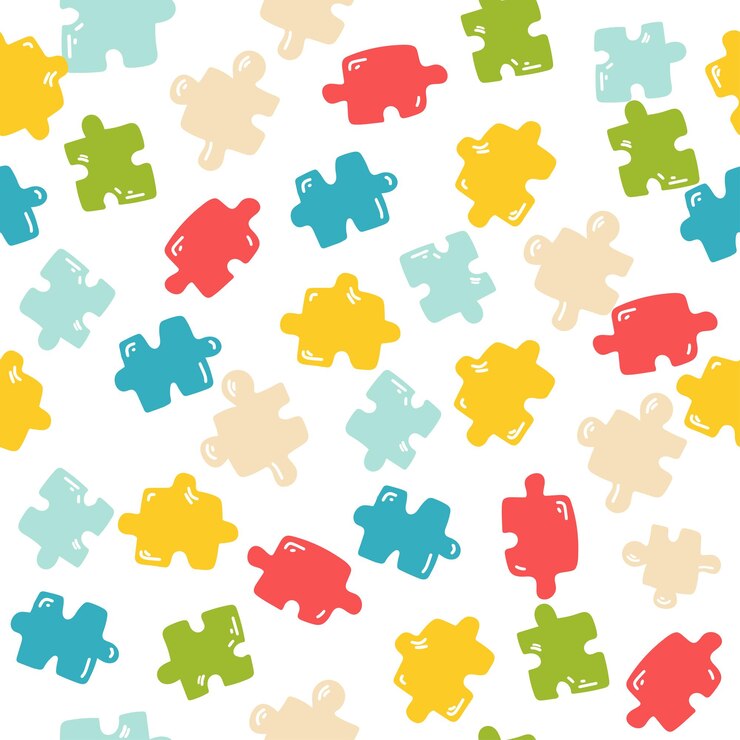 Vector kleur puzzels vector achtergrond en textuur vector naadloze patroon voor kinderen stoffen kleding