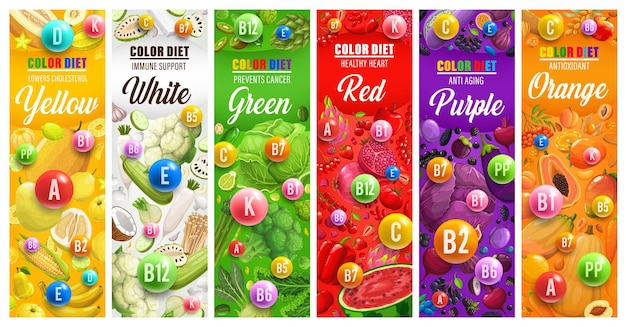 Kleur regenboog dieet banners vitamine fruit veggie