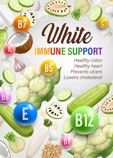 Kleur regenboogdieet witte dag voeding en multivitaminen Dieet voor immuunondersteuning gezond voedingsplan of dieetsysteem met gezondheidsvoordelen witte groenten rijpe noten en sojaproducten
