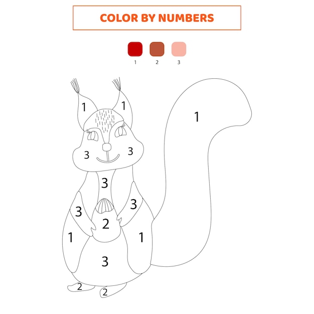 Kleur schattige eekhoorn op nummer Spel voor kinderen