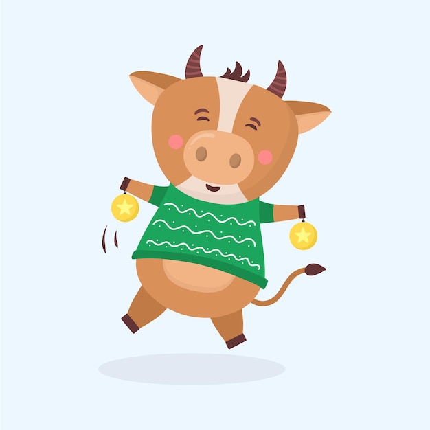 Kleur stieren chinees nieuwjaar symbool dieren met hoorns koe dier vakantie stripfiguur