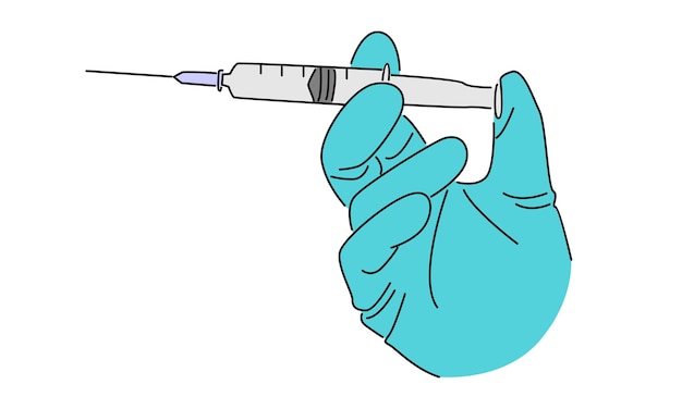 Vector kleur van de handschoen met handschoen die de injectiespuit vasthoudt