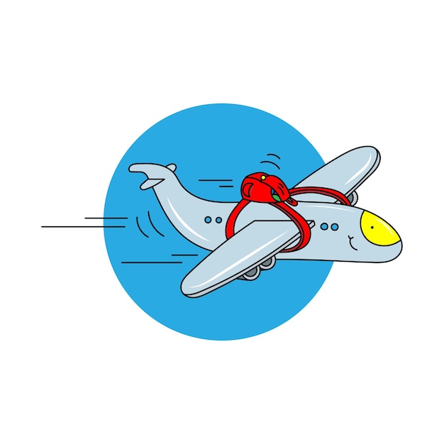 kleur vector doodle illustratie van vliegtuig en rugzak geïsoleerd op een witte achtergrond