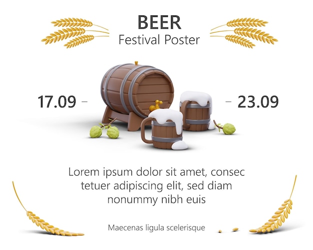 Kleuraankondiging met bewerkbare tekstdata 3D-brouwsymbolen Sjabloon voor bierfestivalposter