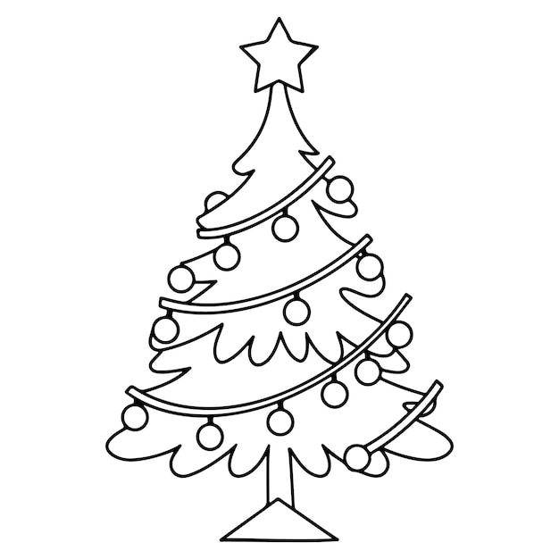Kleurblad van een versierde kerstboom met geschenken