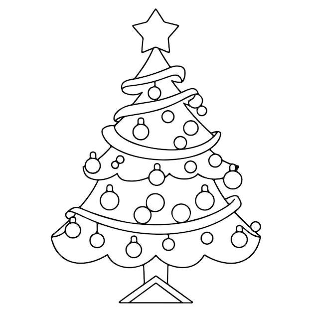 Kleurblad van een versierde kerstboom met geschenken