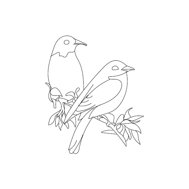 Kleurblad voor kinderen met vogelboom en bladeren