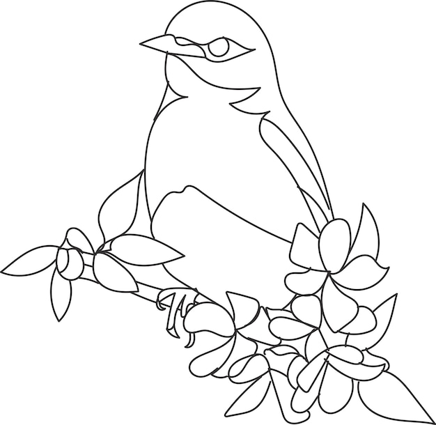 Vector kleurblad voor kunsttherapie kleurboek voor kinderen en volwassenen vogels en bloemen met de hand getekend in vi