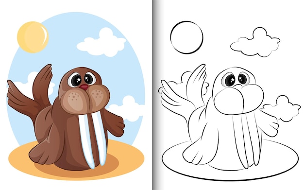 Kleurboek dieren walrus. voor voorschoolse educatie kleuterschool en kinderen en kinderen