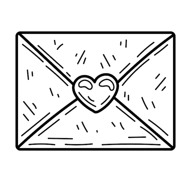 Kleurboek envelop met hartdoodle Liefdesbrief met handgetekende vectorillustratie
