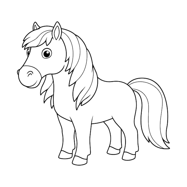 Kleurboek Illustratie van een schattige pony in zwart-wit