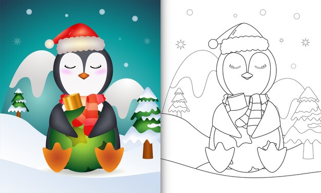 Kleurboek met een schattige pinguïn knuffel kerstbal