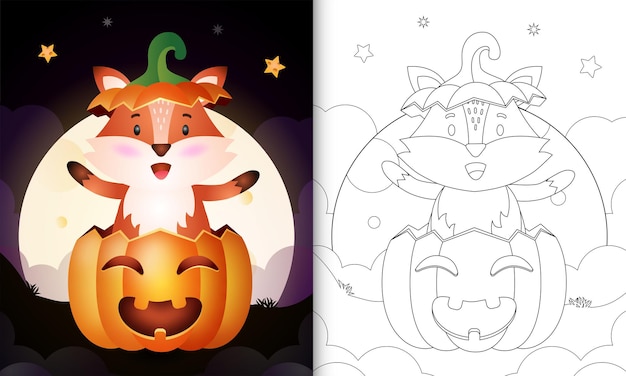 Kleurboek met een schattige vos in de halloween-pompoen