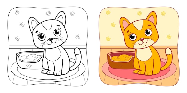 Kleurboek of kleurplaat voor kinderen kat vector clipart natuur achtergrond