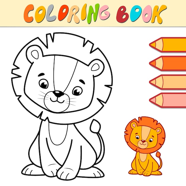 Kleurboek of pagina voor kinderen. leeuw zwart-wit afbeelding