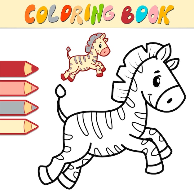 Kleurboek of pagina voor kinderen. zebra zwart-wit afbeelding