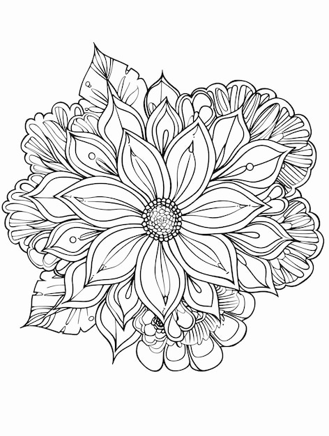Kleurboek pagina zwart en wit dunne lijn kunst mandala bloemen