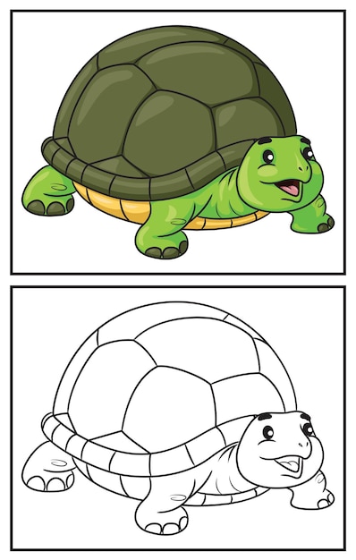 Vector kleurboek schattige schildpad kleurplaat en kleurrijke clipart karakter cartoon vectorillustratie