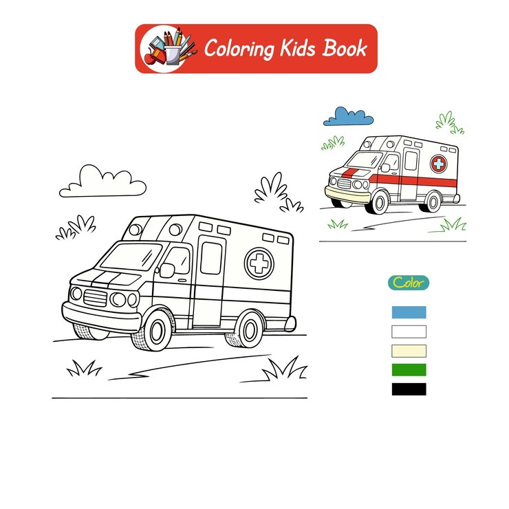 Kleurboek voor kinderen ambulance vector