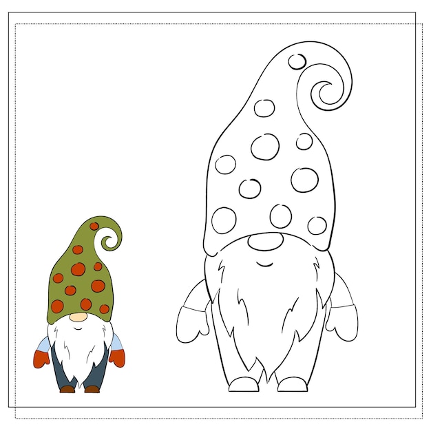 Kleurboek voor kinderen Cartoon Christmas Gnome