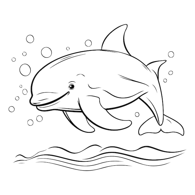 Kleurboek voor kinderen dolfijn in de zee Vector illustratie