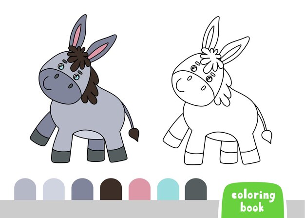 Kleurboek voor kinderen Donkey pagina voor boeken tijdschriften vectorillustratie