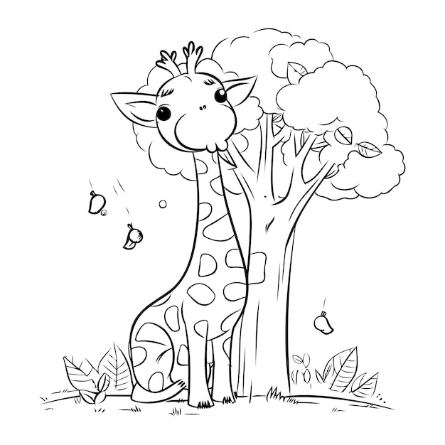 Kleurboek voor kinderen een giraffe en een boom