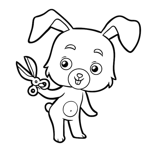 Kleurboek voor kinderen, konijn en schaar