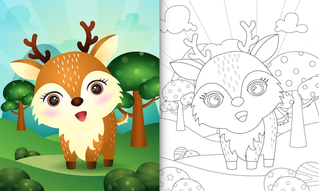 Kleurboek voor kinderen met een schattig hert karakter illustratie