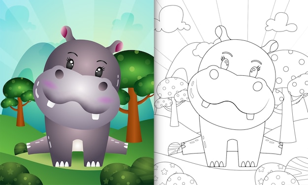 Kleurboek voor kinderen met een schattige illustratie van het nijlpaardkarakter