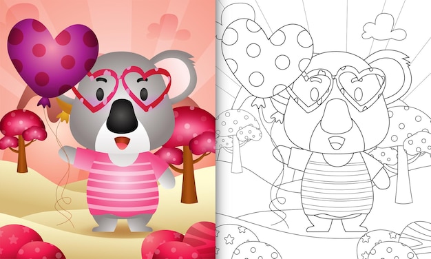 Kleurboek voor kinderen met een schattige koala knuffelen hart thema Valentijnsdag
