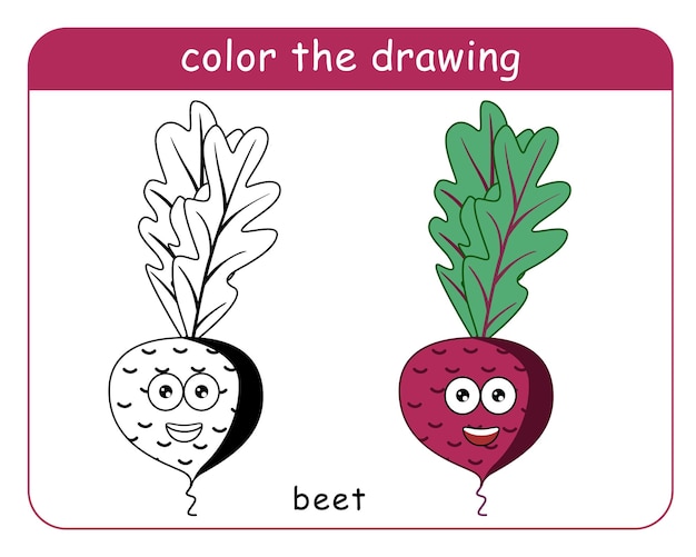Kleurboek voor kinderen Rode biet karakter in kleur en zwart-wit