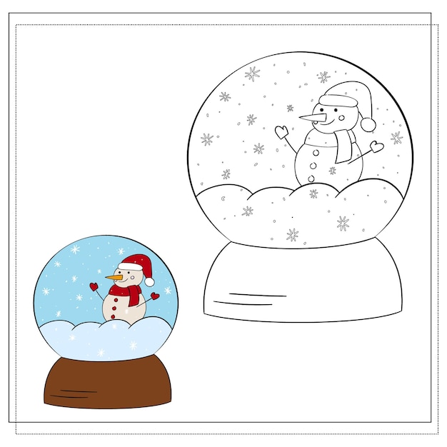 Kleurboek voor kinderen Teken een sneeuwbol op basis van de tekening Vector illustratie